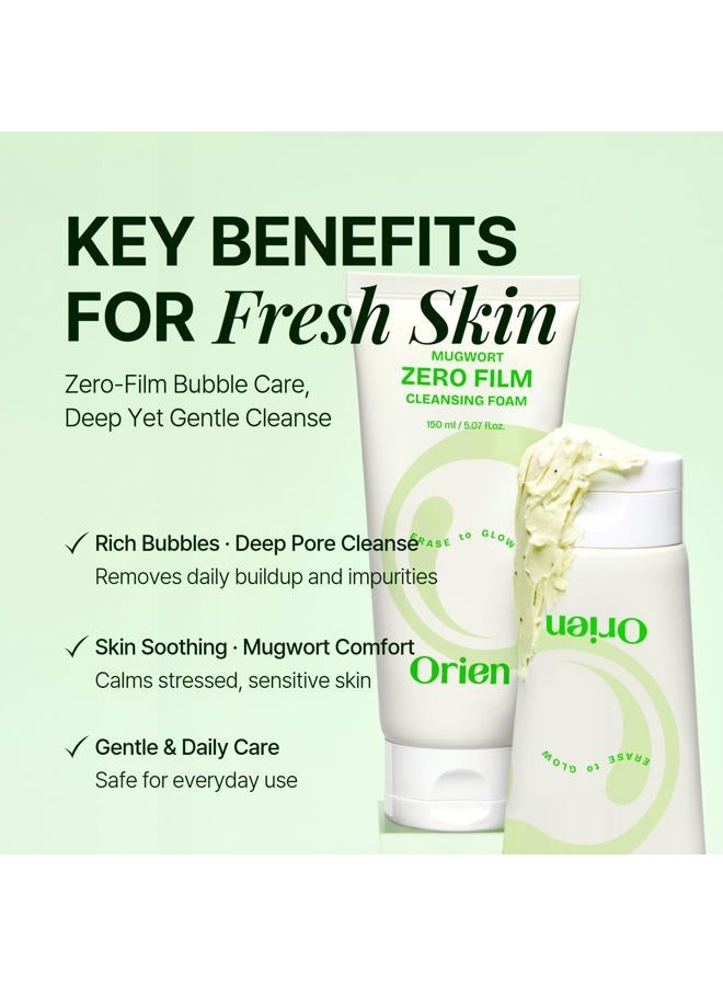 Orien Mugwort Zero Film Cleansing Foam 5.07 fl.oz, 150ml ㅣDaily Makeup Blackhead Removal No pore clogging Korean skincare double cleansing - Image 2